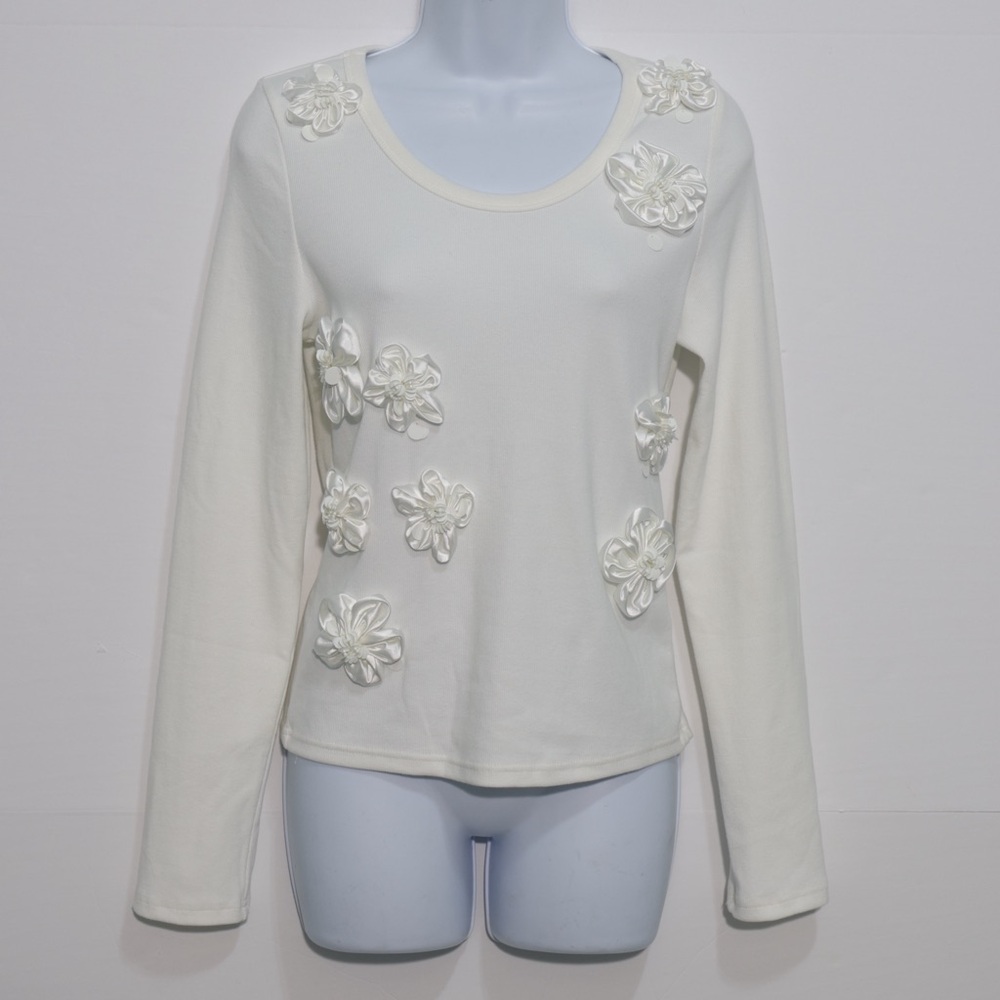Lizette Collection Elegant Cotton White Floral Women's Top